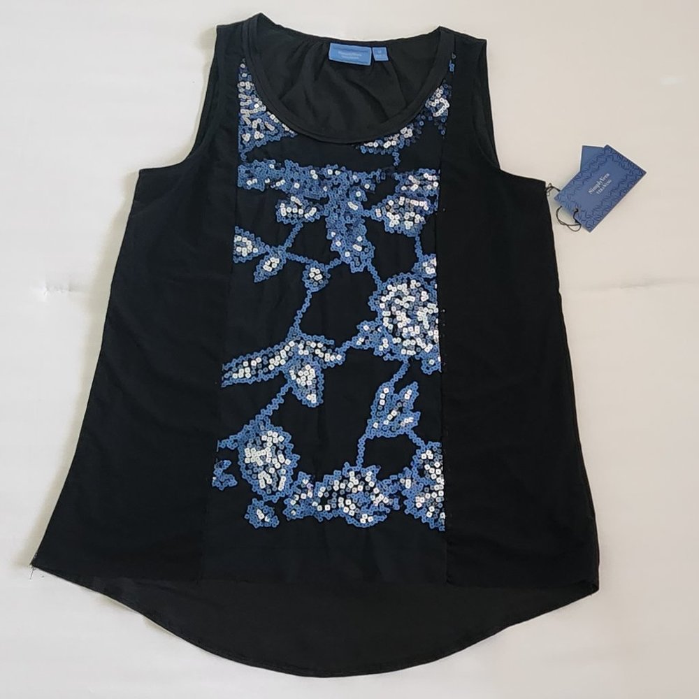 Black Women's Simply Vera Wang Sleeveless Sze Med Blouse. Sequins /Sheer. NWT